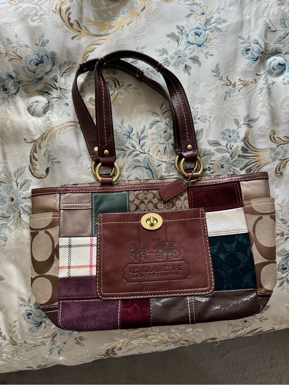 Vintage coach 2007 holiday color block patch tote bag